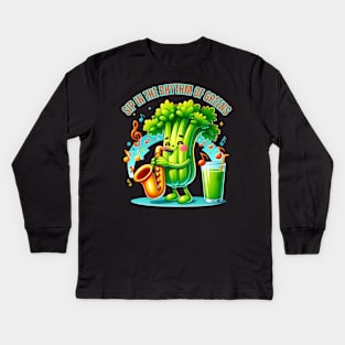 Celery Saxophone Jazz - Sip in the Rhythm of Greens Tee Kids Long Sleeve T-Shirt